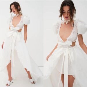 For Love & Lemons White Ruffle 2-piece Wedding Dress